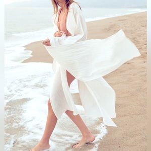 Wind Wrap calm creamy ivory white cover-up belted long beach pool resort cruise
